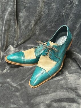 Men's Two-Tone Teal and Cream Leather Derby Shoes